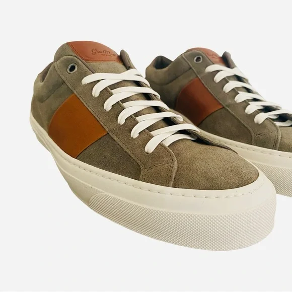 Good Man Brand Men’s Sneakers 9.5 Army Green Suede Brown Leather Low Top Italian - Picture 8 of 10